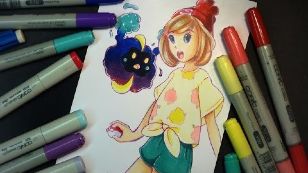 ⁣Anime_Manga Copic Drawing-Inking and Colouring Orange Haired Girl