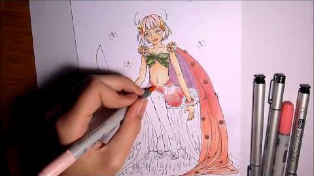 ⁣Copic Manga_Anime Illustration- Spring (Inking and Colouring)